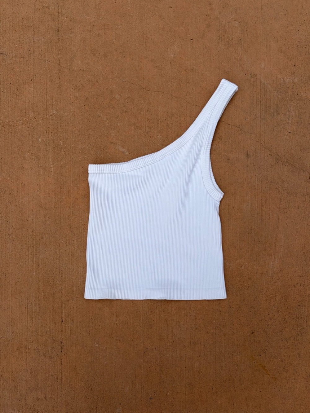 Nikibiki One-Shoulder White Ribbed Tank Top